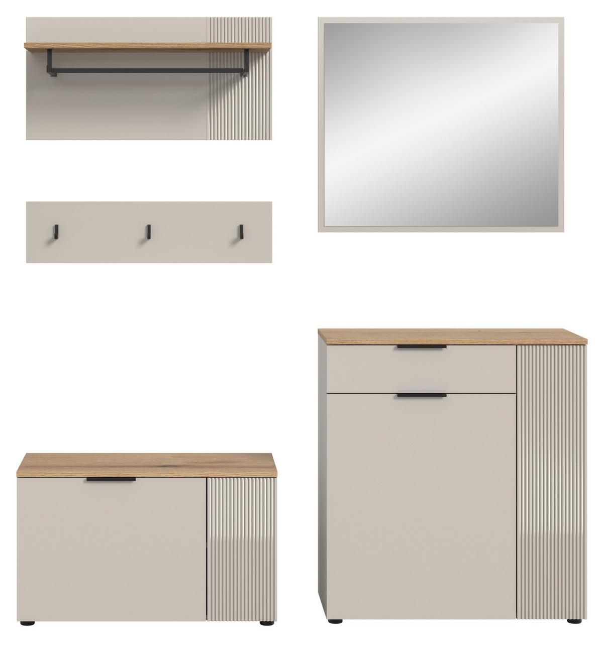 GARDEROBEN-SET 5-teilig Kaschmir Sand, Evoke Eiche, Kombination 175 x 190 cm, Skid - Kaschmir/Eichefarben, Holzwerkstoff/Kunststoff (175/190/36cm) - Inn.Furn