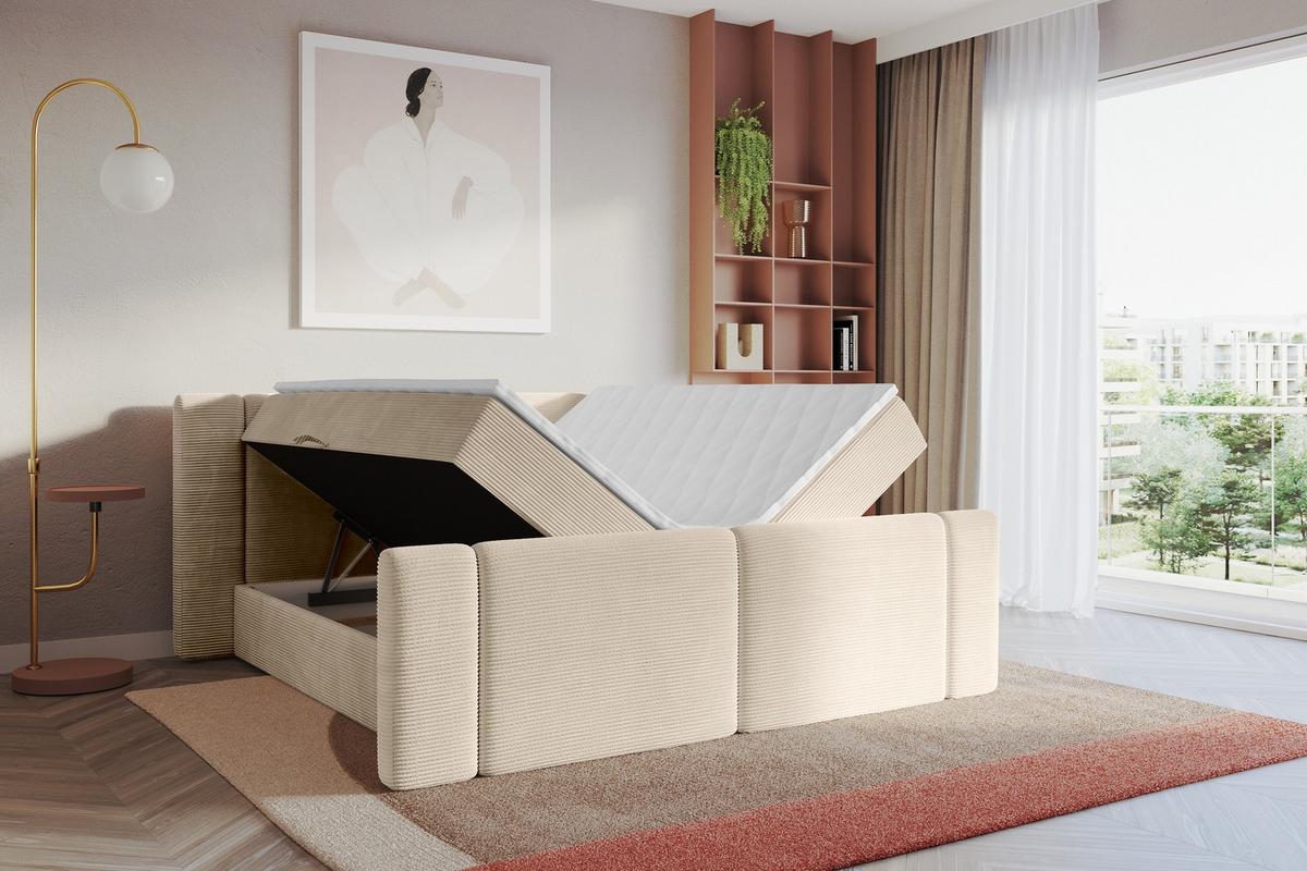 BOXBETT mit Matratze H3 - EVON Zanozek - 180x200 cm Beige - Ecru, Holzwerkstoff (180/200cm) - ALTDECOR