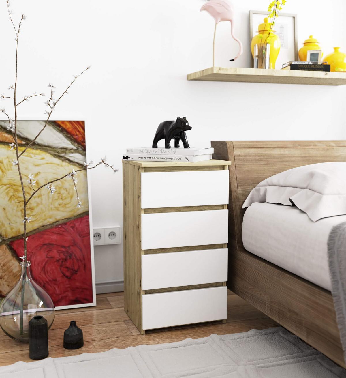 KOMMODE Eiche Artisan, Weiß 74/40/35 - Eiche Artisan/Weiß, Holzwerkstoff (40/74/35cm) - RAUMHIRSCH FURNITURE