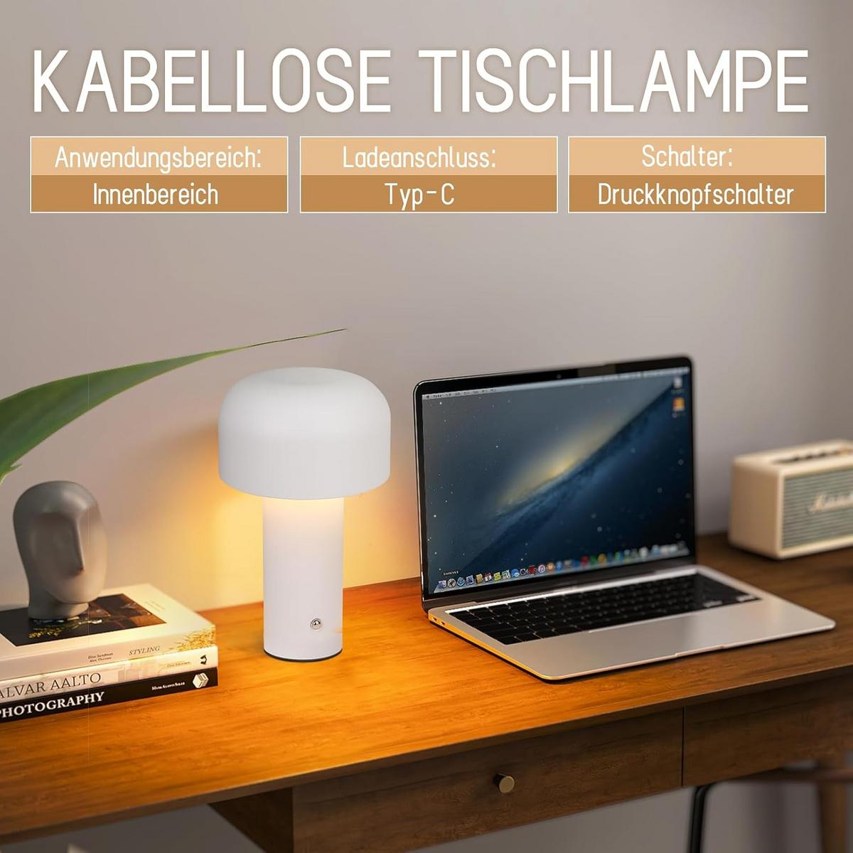 TISCHLEUCHTE Flutrin 12.6/6.0/21.6 cm - Weiß, Metall (21.6/12.6/6cm) - ZMH