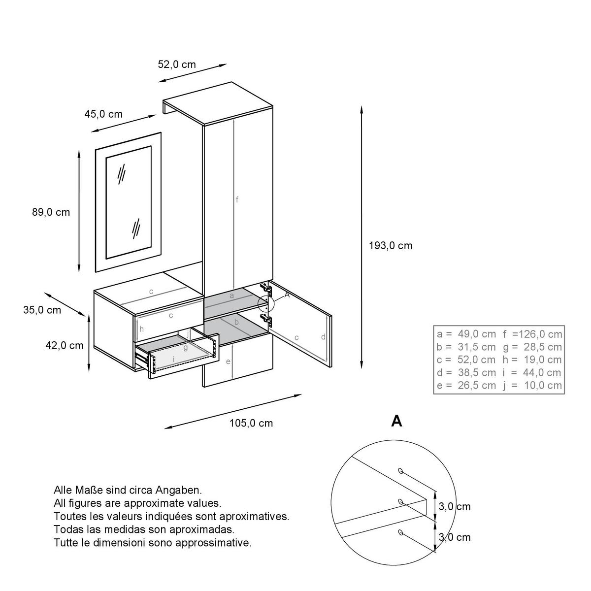GARDEROBE Carlton - Hellgrau, Holzwerkstoff (105/193/35cm) - Vladon
