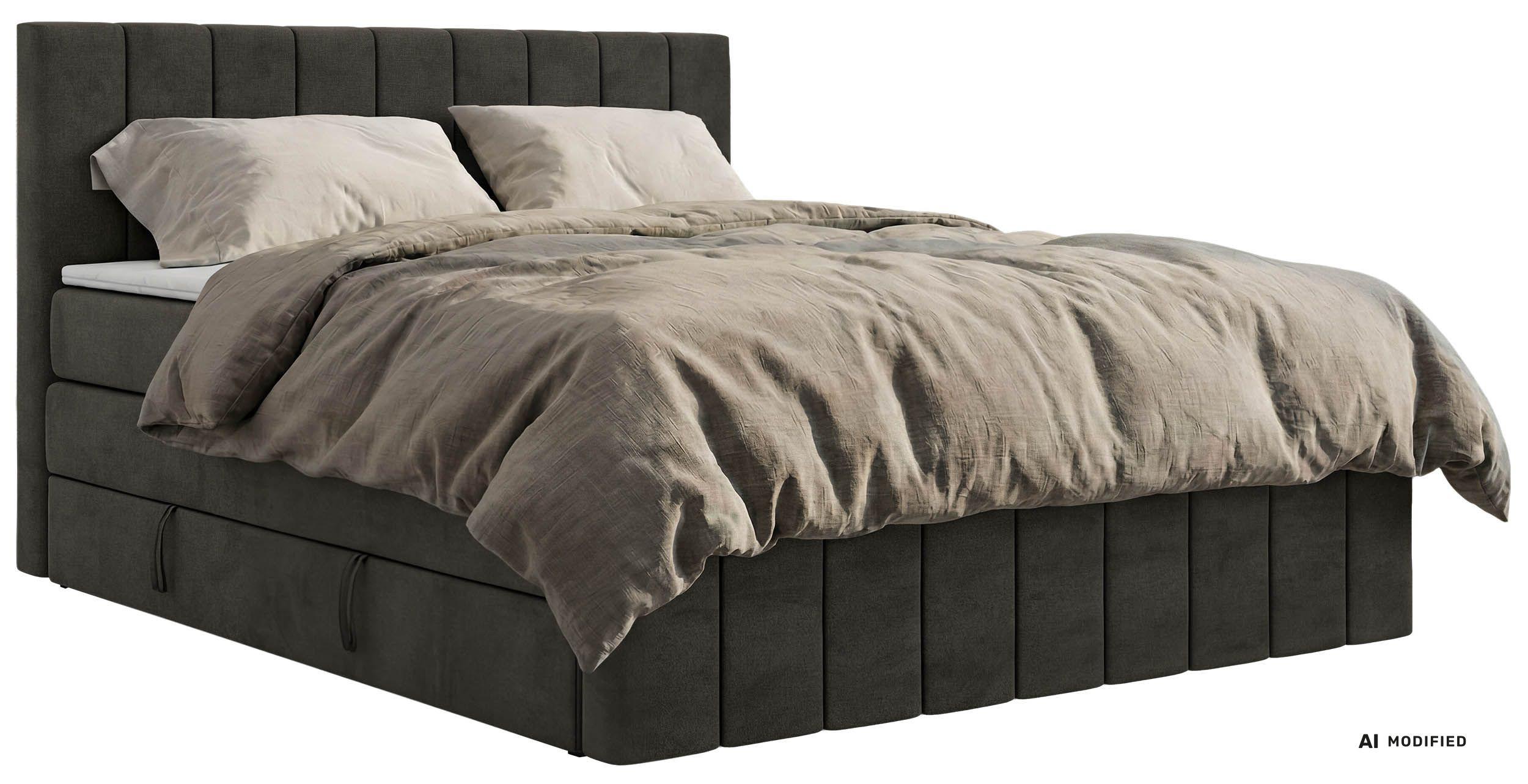BOXSPRINGBETT ALVER KING DUO 200/200 - Dunkelgrau Velvet - Topper T25 - H4 - Dunkelgrau/Schwarz, Kunststoff/Textil (200/200cm) - MKS