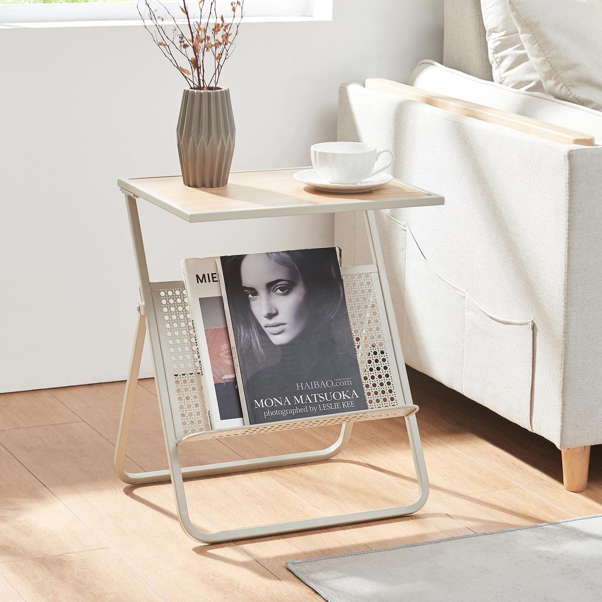 BEISTELLTISCH Jäller - Eichefarben/Beige, Holzwerkstoff/Metall (40/30/48cm) - [en.casa]