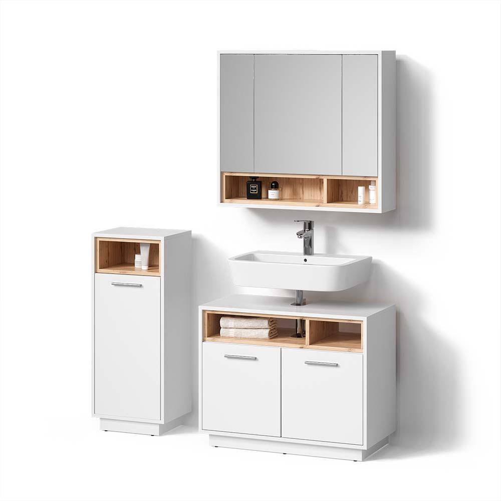 BADMÖBEL-SET Temo Weiß 3 Teile - Weiß, Holzwerkstoff (80/64/40cm) - Livinity®