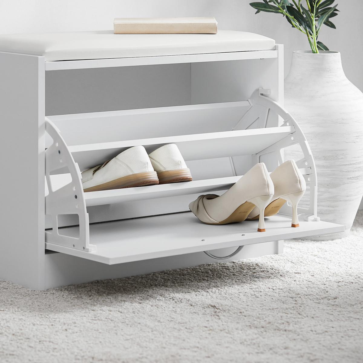 SCHUHBANK Weiß - Weiß, Holzwerkstoff (60/47/30cm) - SoBuy