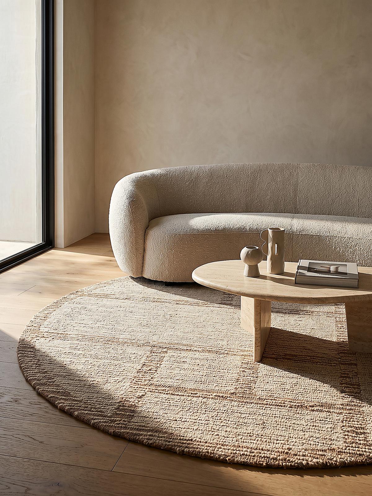 WOLLTEPPICH handgetuftet GANNEL, Blockdesign, Natur, Ø 160 cm - Beige, Textil (160/160cm) - KADIMA DESIGN