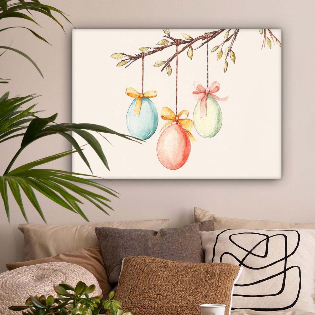 LEINWANDBILD Osterkuchen - Schleife - Eier Wandbilder 80x60 cm - Creme, Textil (80/60cm) - MuchoWow