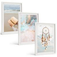 BILDER SET 3er Set - 40x60 cm Weißer Rahmen - Abstraktes Meeresbuch Boho - Weiß, Kunststoff (40/60cm) - TULUP