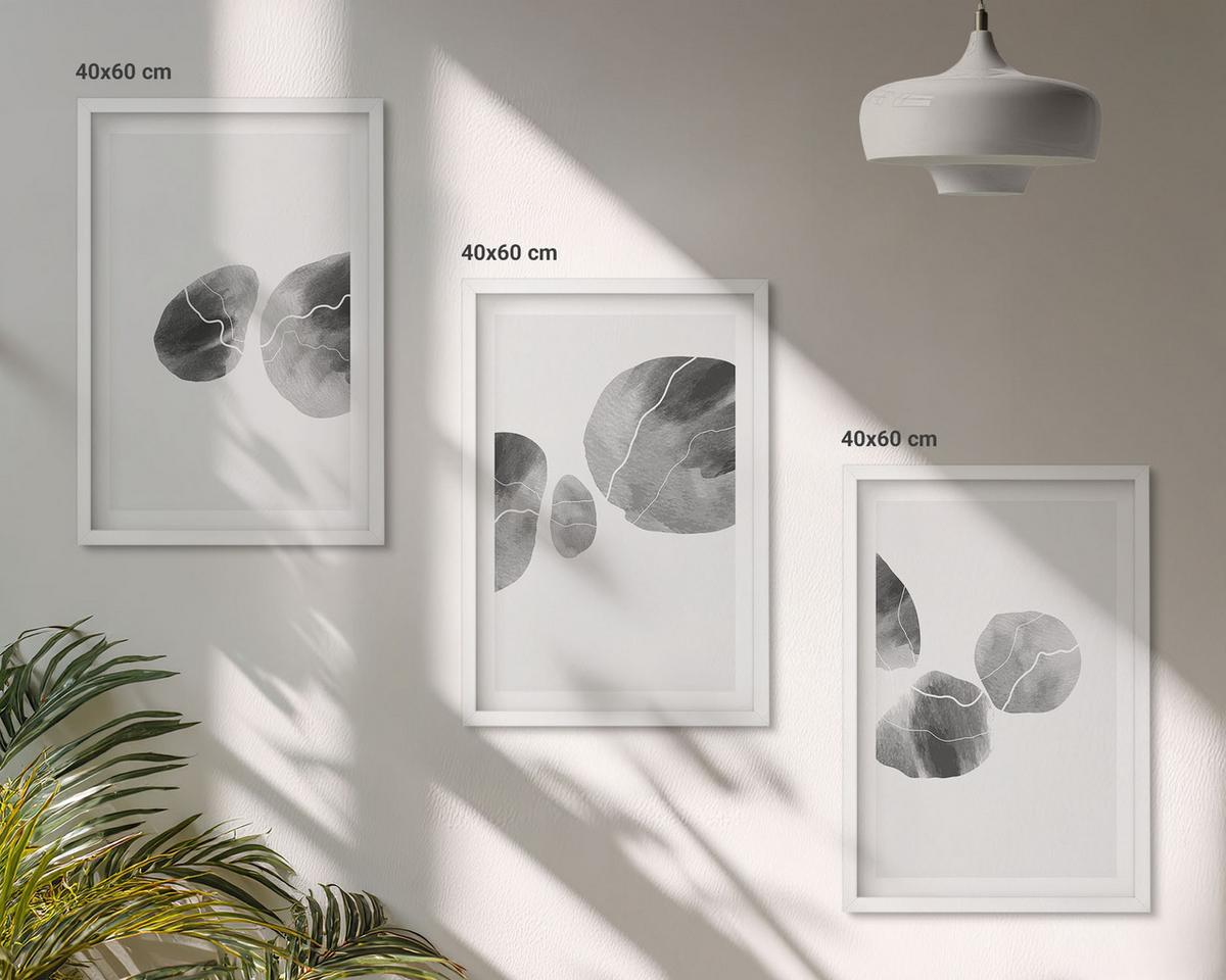 BILDER SET 3er Set - 40x60 cm Weißer Rahmen - Abstrakte Kunst, Farbspritzer - Weiß, Kunststoff (40/60cm) - TULUP