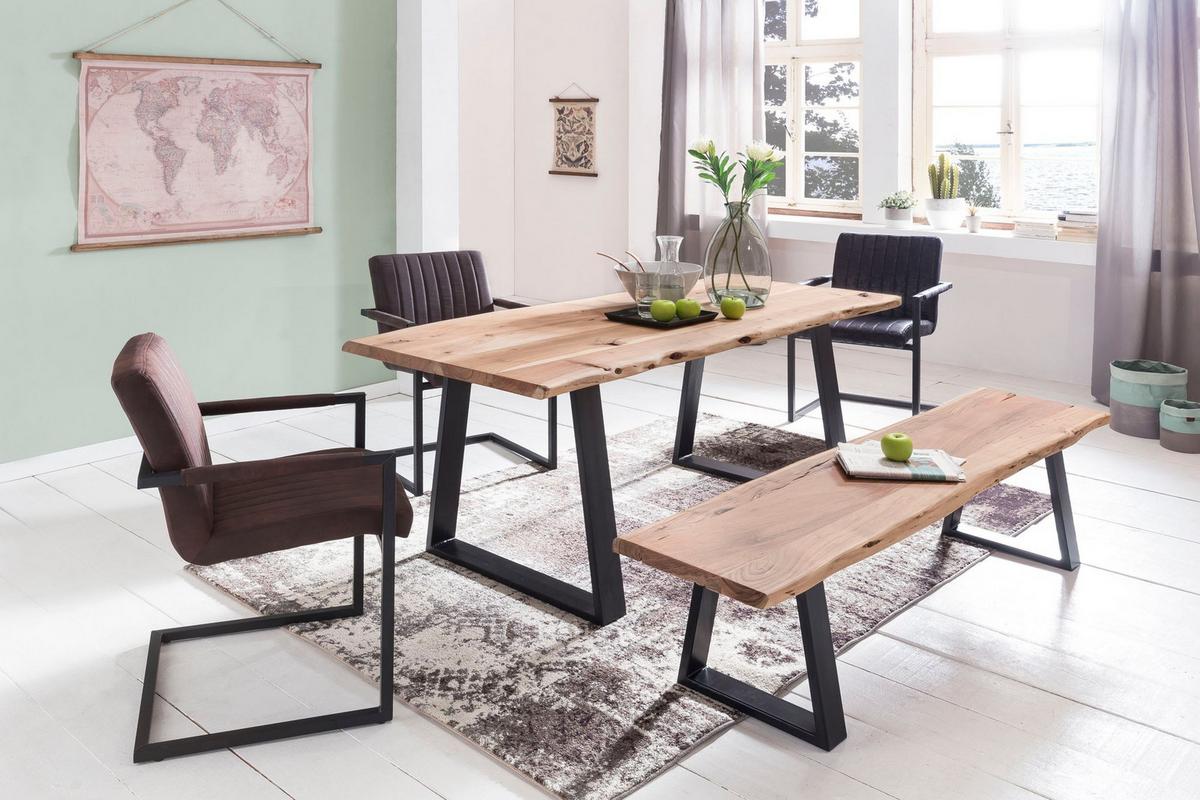 ESSZIMMERBANK Akazienholz Metall schwarze Füße, Beige 160x40x45 cm - Beige/Schwarz, Holz/Metall (160/45/40cm) - KADIMA DESIGN