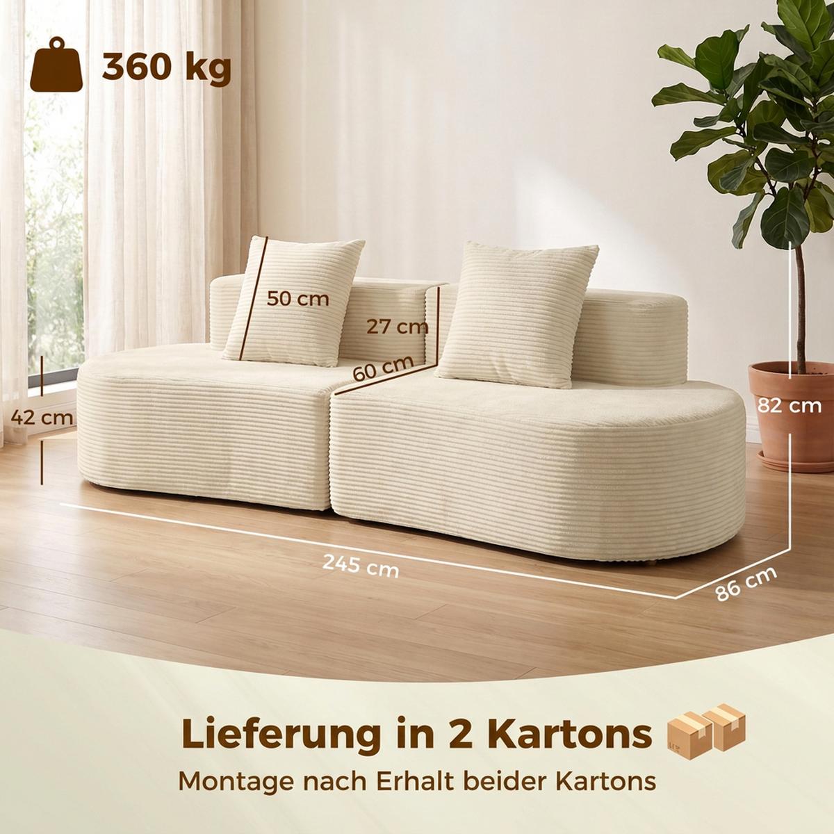 3-SITZER-SOFA Polyester Schaumstoff Beige - Beige, Textil (86/82/245cm) - HOMCOM