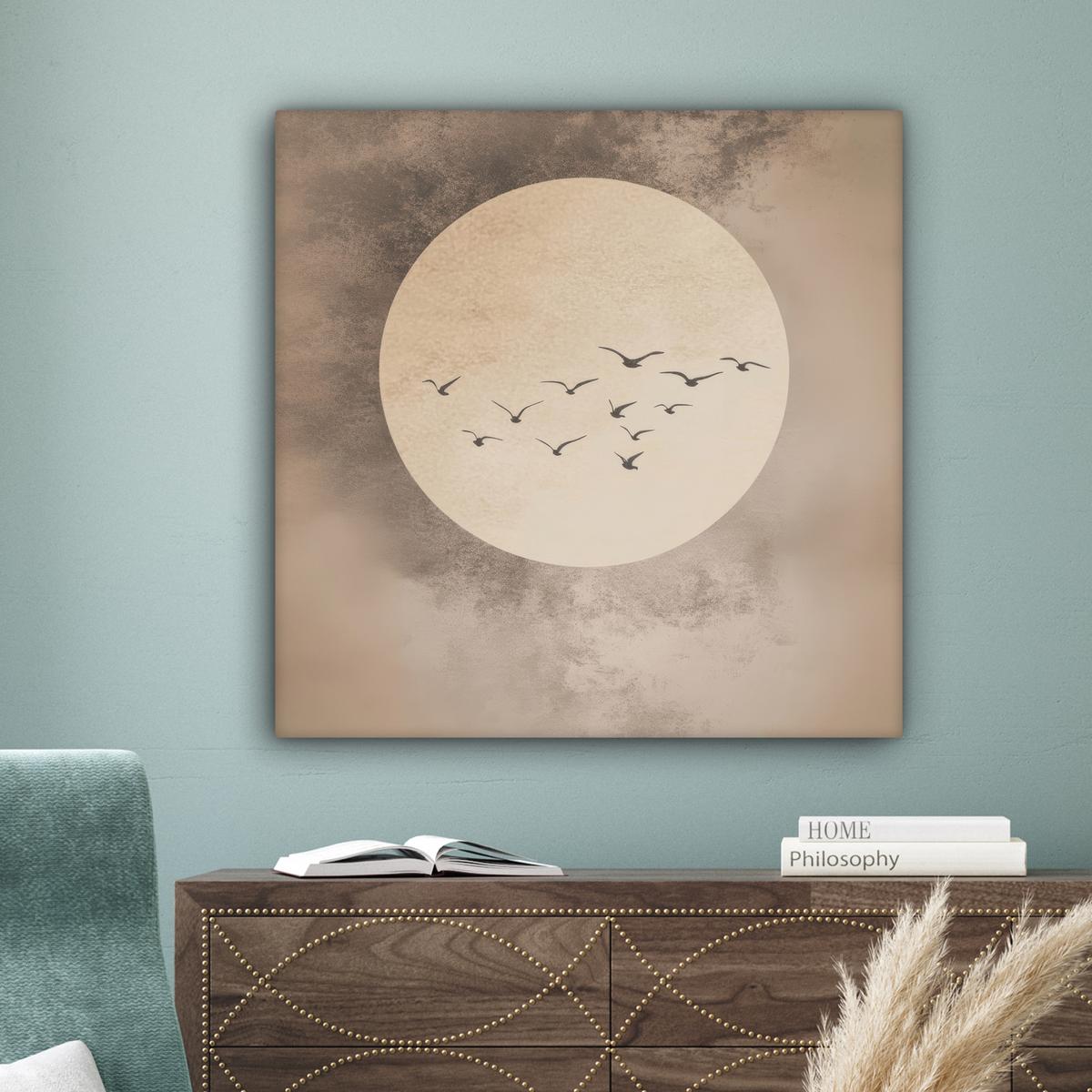 LEINWANDBILD Vogel - Beige - Japanisch Deko Groß 90x90 cm - Taupe, Textil (90/90cm) - MuchoWow