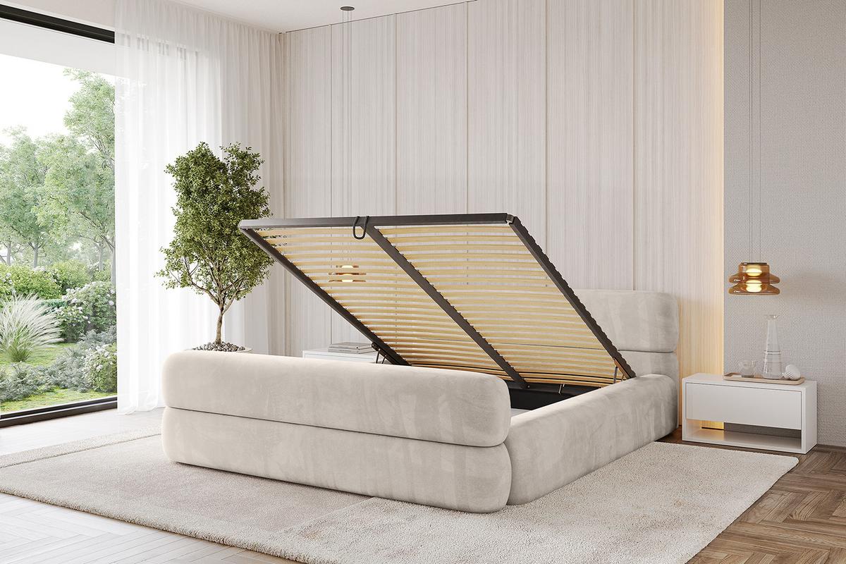 POLSTERBETT mit Bettkasten, Fußteil und Lattenrost, Boxbett mit Matratze H3/H4 - ENORA-Z-V1 180x200 Beige - Beige, Holzwerkstoff/Textil (180/200cm) - ALTDECOR