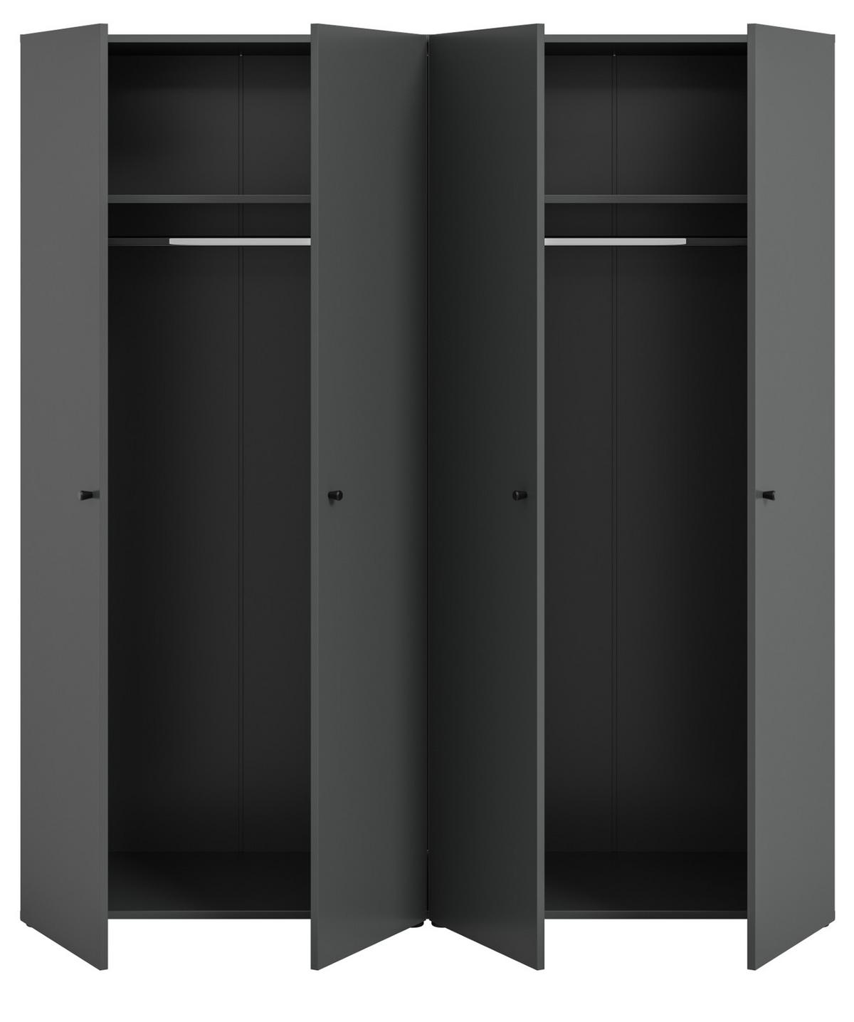 KLEIDERSCHRANK grau 4-türig 160 cm, Drehtürenschrank mit Kleiderstangen - Schwarz/Grau, Holzwerkstoff/Kunststoff (160/176/51cm) - Inn.Furn