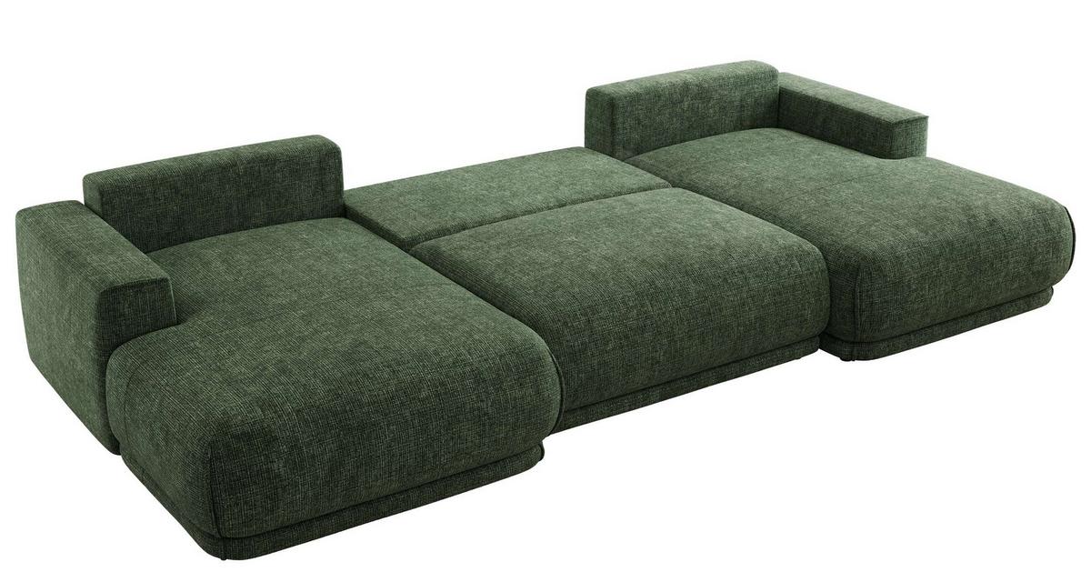 WOHNLANDSCHAFT RINA U Dunkelgrün Schenille grob gewebt - Dunkelgrün/Schwarz, Kunststoff/Textil (360/85/170cm) - MKS