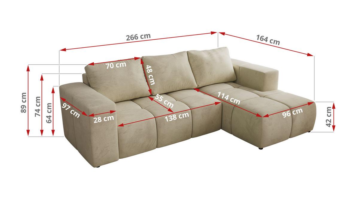 ECKSOFA MONIVA Beige Velvet - Links - Beige/Schwarz, Kunststoff/Textil (164/266cm) - MKS