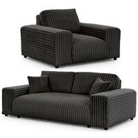 SITZGARNITUR 3+1 Mollis Dunkelgrau Plüschcord - Dunkelgrau/Schwarz, Holz/Kunststoff (213/79/108cm) - S-Style Möbel
