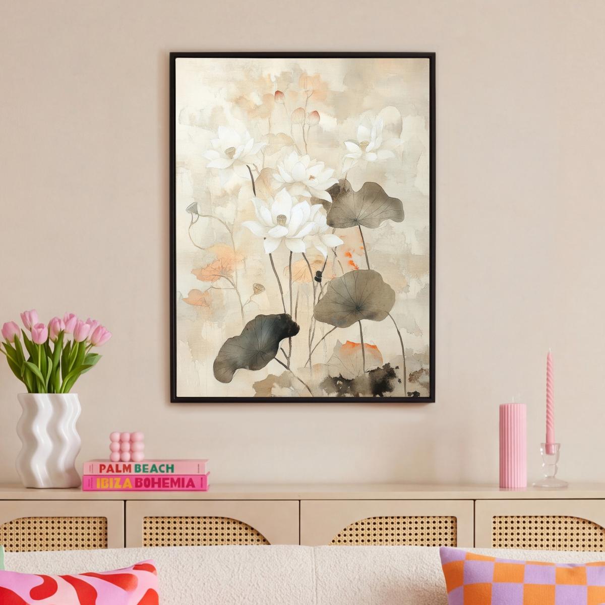 LEINWAND Bilder mit Rahmen - Blumen - Japandi - Wabi sabi - 70x100 - Sandfarben, Textil (70/100cm) - MuchoWow