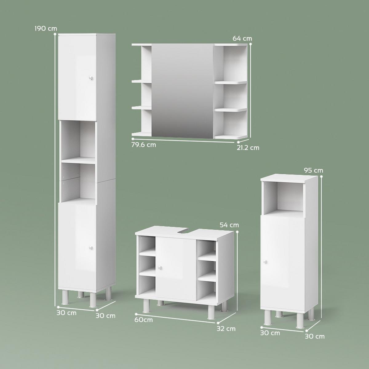 BADMÖBEL-SET Fucino Weiß Hochglanz 4 Teile - Weiß Hochglanz, Holzwerkstoff (80/64/21cm) - Livinity®