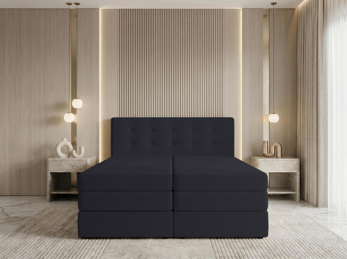 BOXSPRINGBETT FINIKE 140x200 cm mit Bettkasten und 2 Matratzen - Schwarz + TOPPER - Schwarz, Holz/Holzwerkstoff (140/200cm) - AX Living