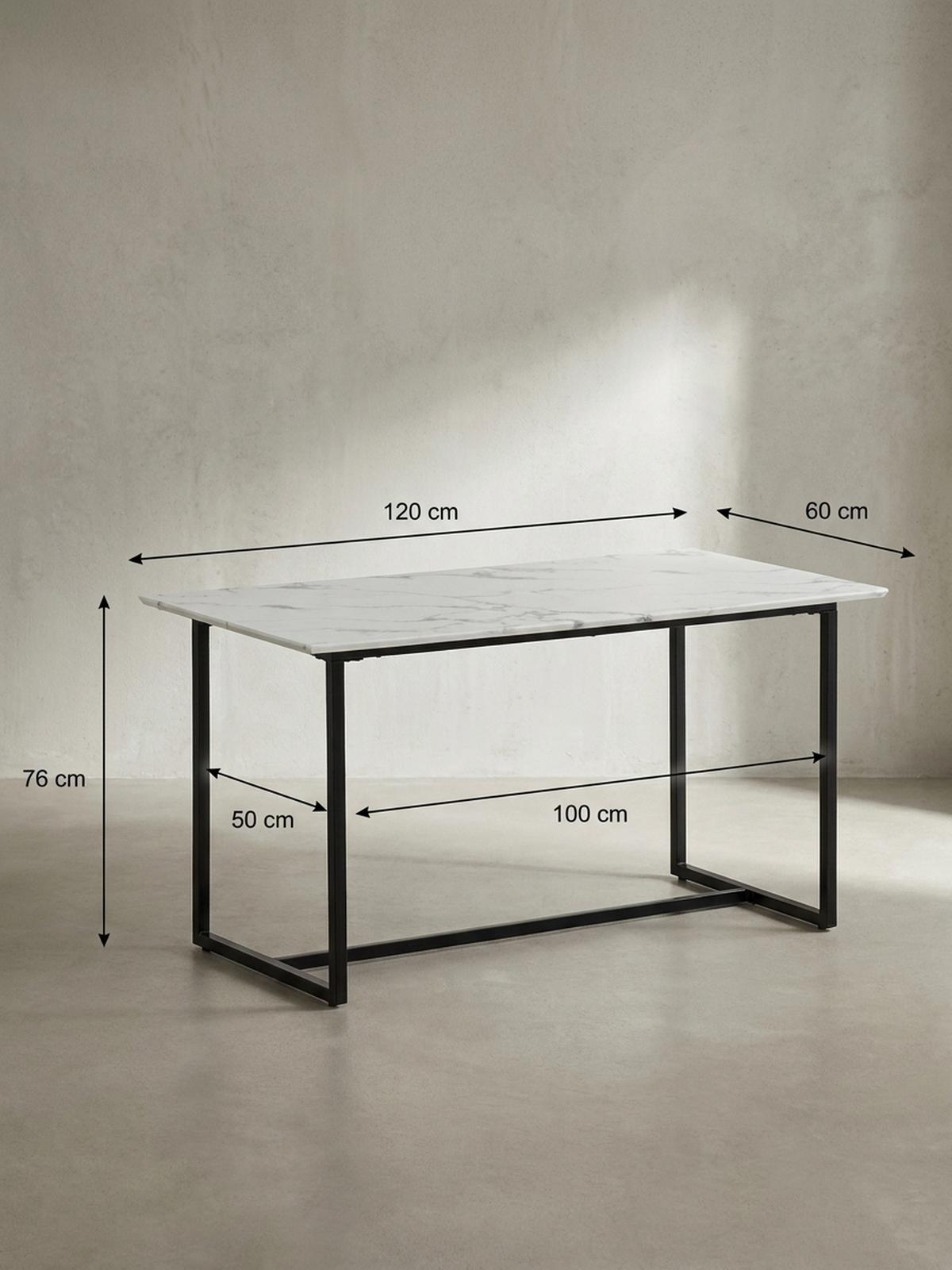ESSTISCH Marmoroptik Metall Rechteckig Modern Klein, Weiß 120x60x76 cm - Schwarz/Weiß, Holzwerkstoff/Metall (60/120/76cm) - KADIMA DESIGN