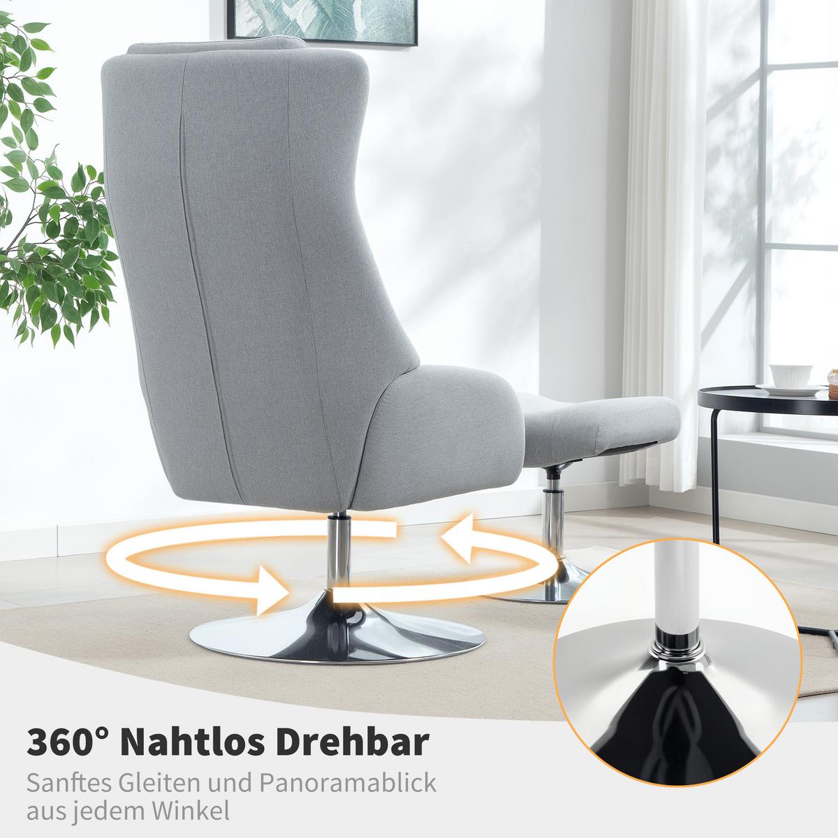 RELAXSESSEL mit Hocker drehbar Grau - Grau, Textil (68/118/84cm) - HOMCOM