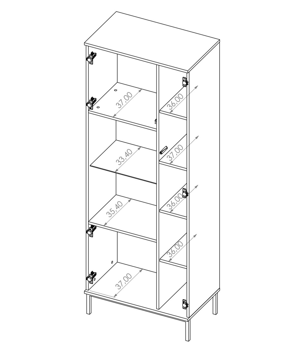 VITRINE Queba 2T Hellbraun 70/190/41 cm – Vitrinenschrank Holzoptik - Hellbraun/Schwarz, Holzwerkstoff (70/190/41cm) - AX Living