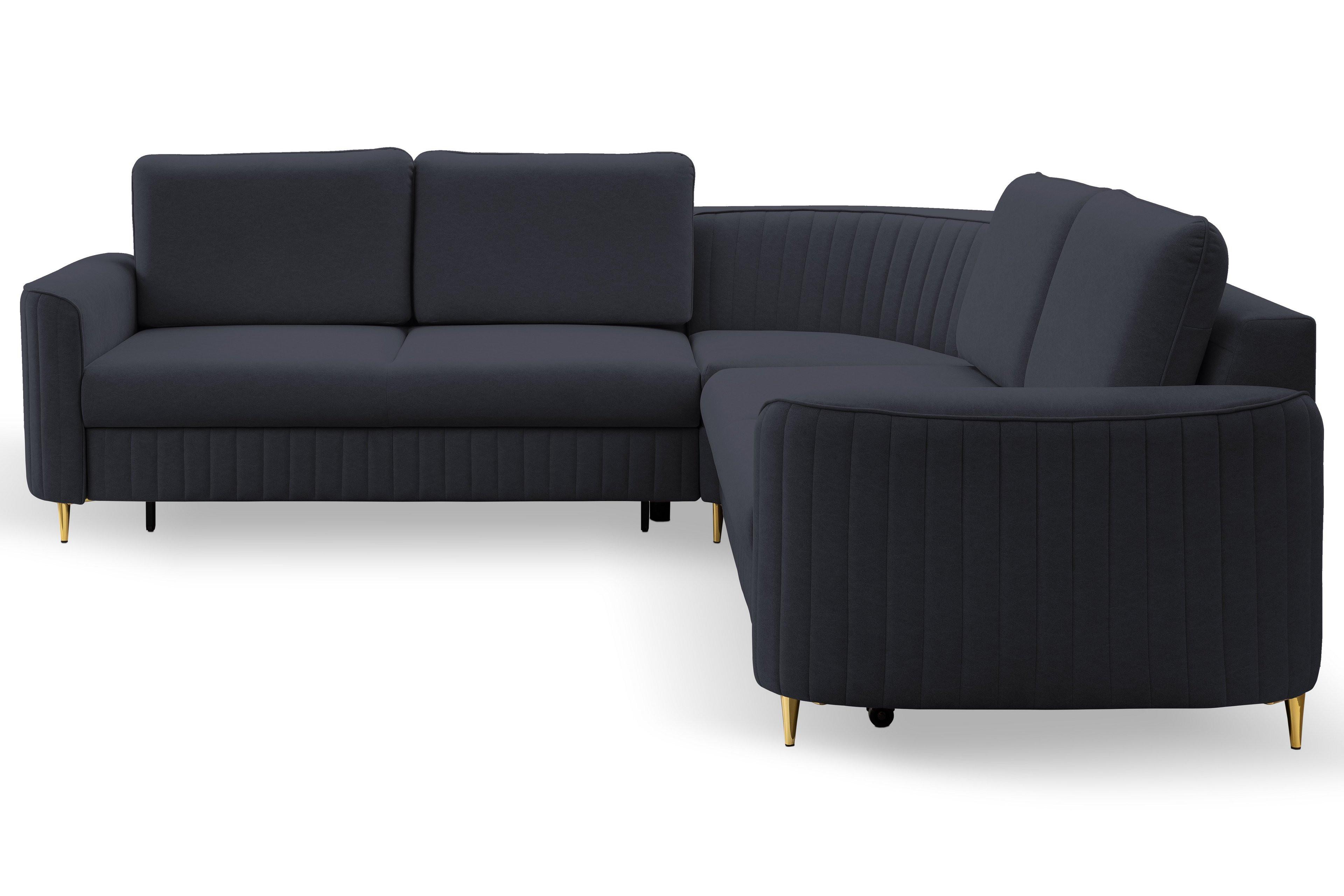 ECKSOFA VELA R-S Dunkelblau Velours-Stoff mit Schlaffunktion - Dunkelblau, Holz (251/251cm) - MASSENO