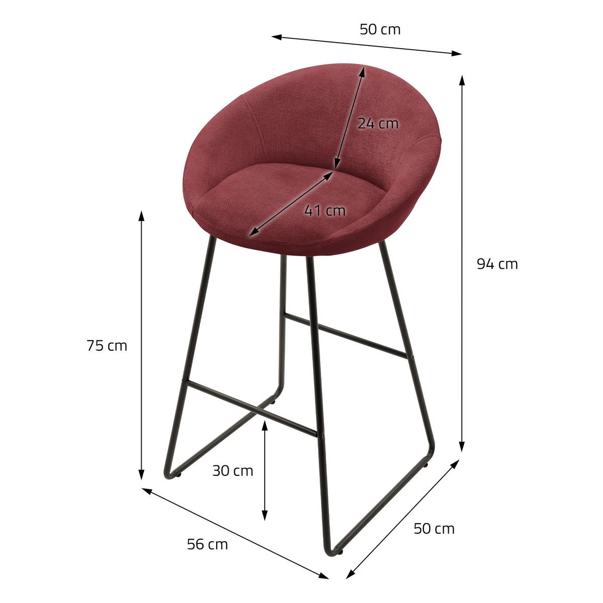 BARHOCKER 2er Set Rot mit Stoffbezug - Rot/Schwarz, Metall (56/94/50cm) - ML-DESIGN