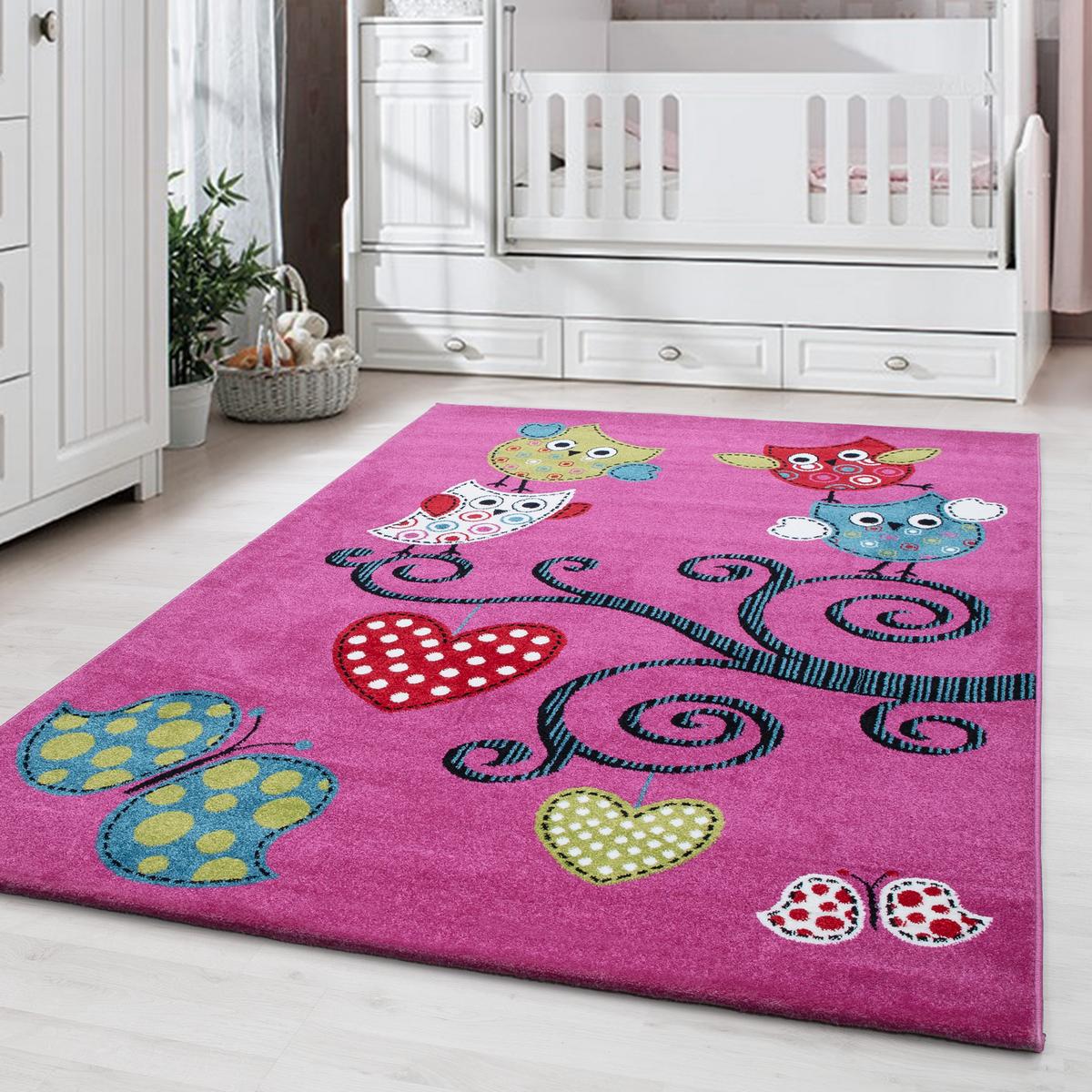 SPIELTEPPICH TASNA in Violett, mit Eulen-Motiv, 120 x 170 cm - Lila, Textil (170/120cm) - KADIMA DESIGN