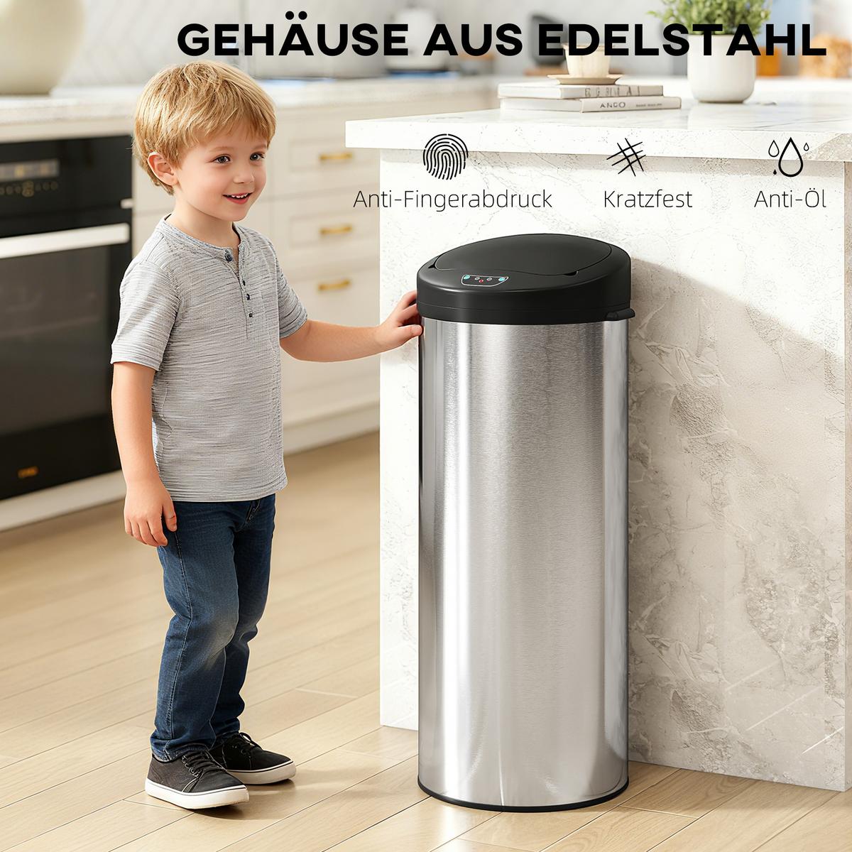 SENSOR-MÜLLEIMER Edelstahl Kunststoff Silber - Silberfarben, Metall (30/78.5/32cm) - HOMCOM