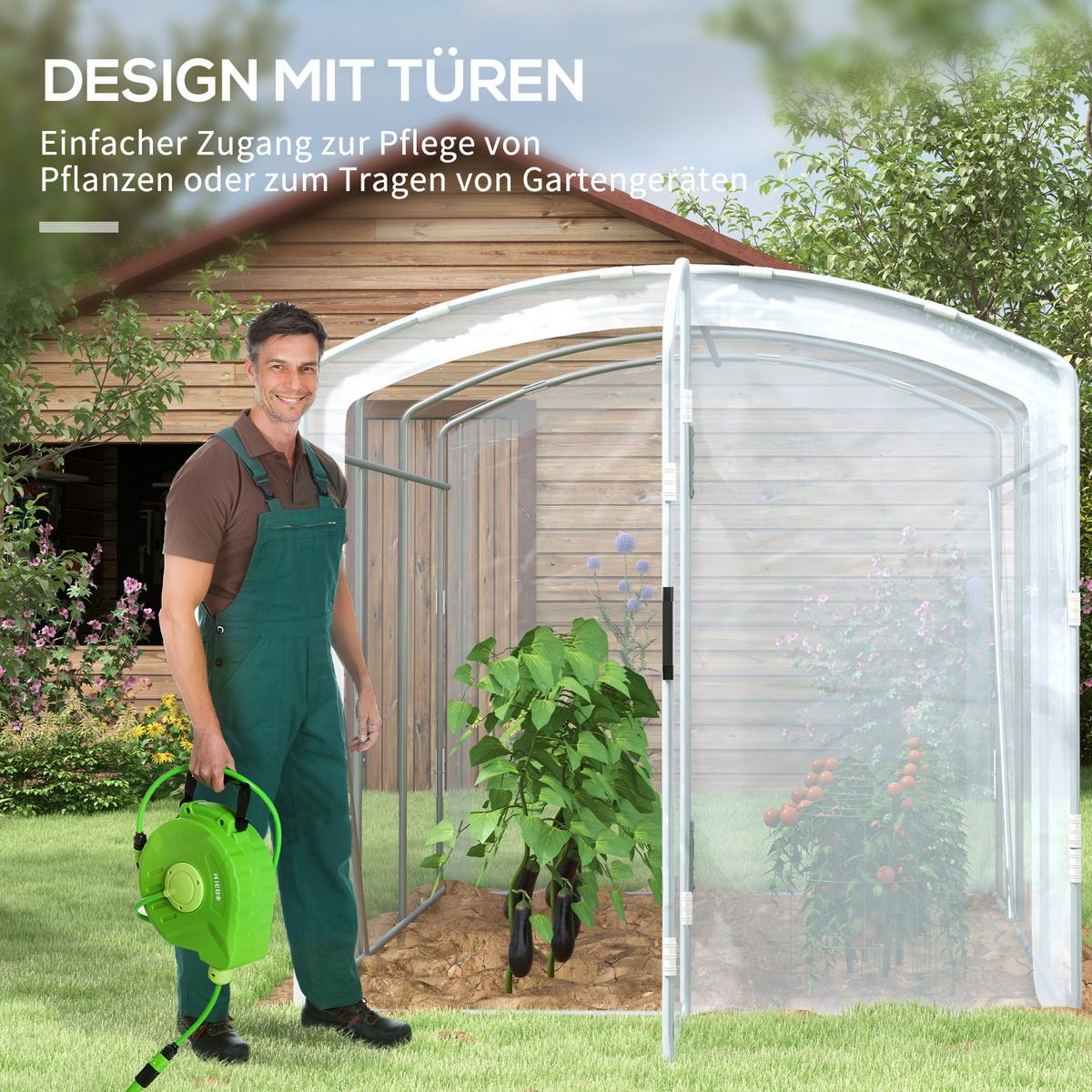 FOLIENGEWÄCHSHAUS, Tunnel-Gewächshaus mit 1 Tür, für Garten, Balkon, PE, Transparent - Transparent, Kunststoff (200/195/300cm) - Outsunny