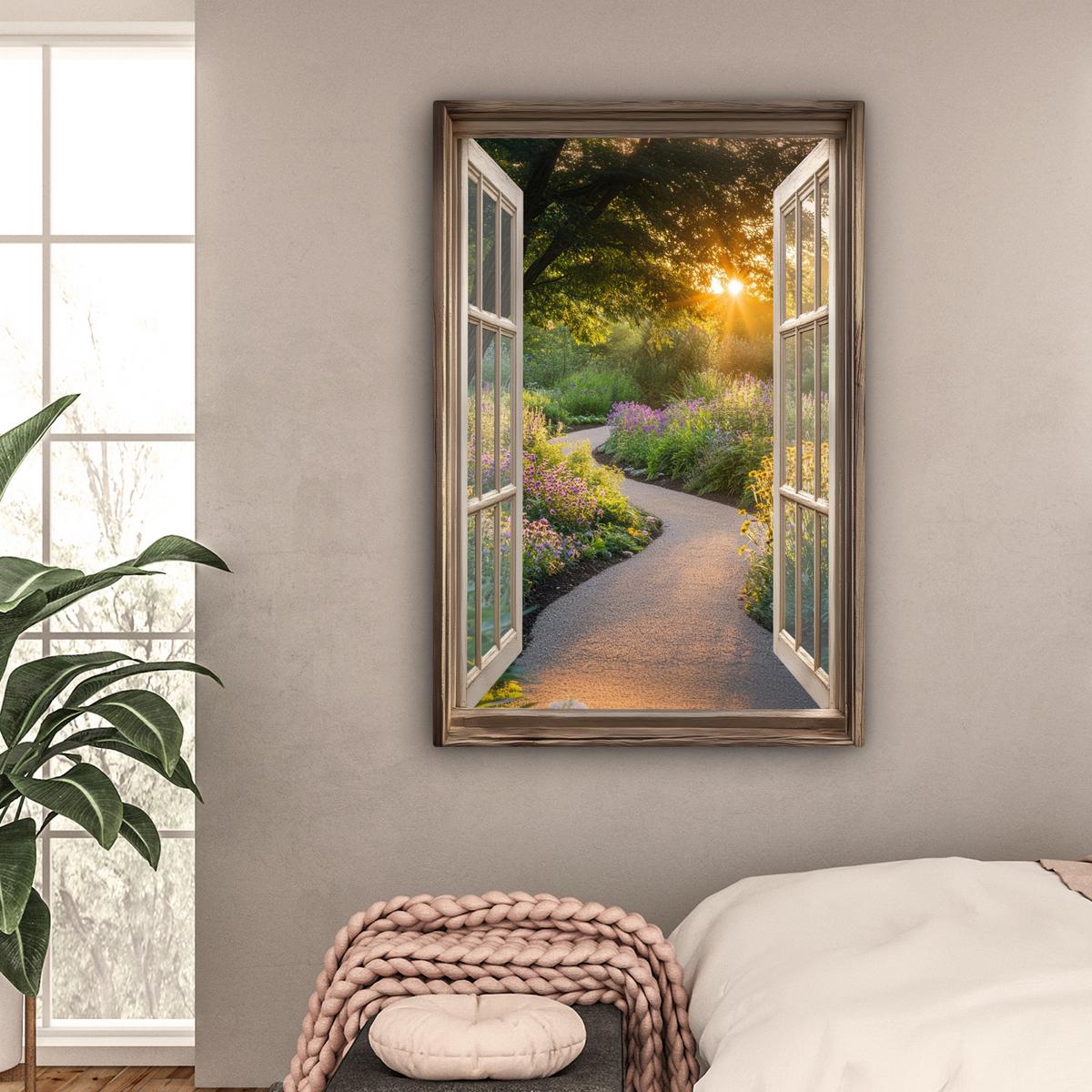 LEINWANDBILD Aussicht - Blumen - Natur - Sonne - Weg Deko XXL 80x120 cm - Hellgelb, Textil (80/120cm) - MuchoWow