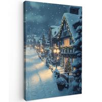 LEINWANDBILD Weihnachtsdorf - Weihnachten - Schnee - Winter Wanddeko 40x60 cm - Dunkelblau, Textil (40/60cm) - MuchoWow