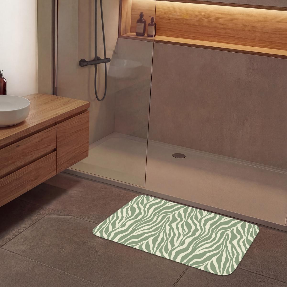 BADEMATTE Zebra - Motiv - Grün 90x60 cm - Salbeigrün, Textil (90/60cm) - OnlyWow