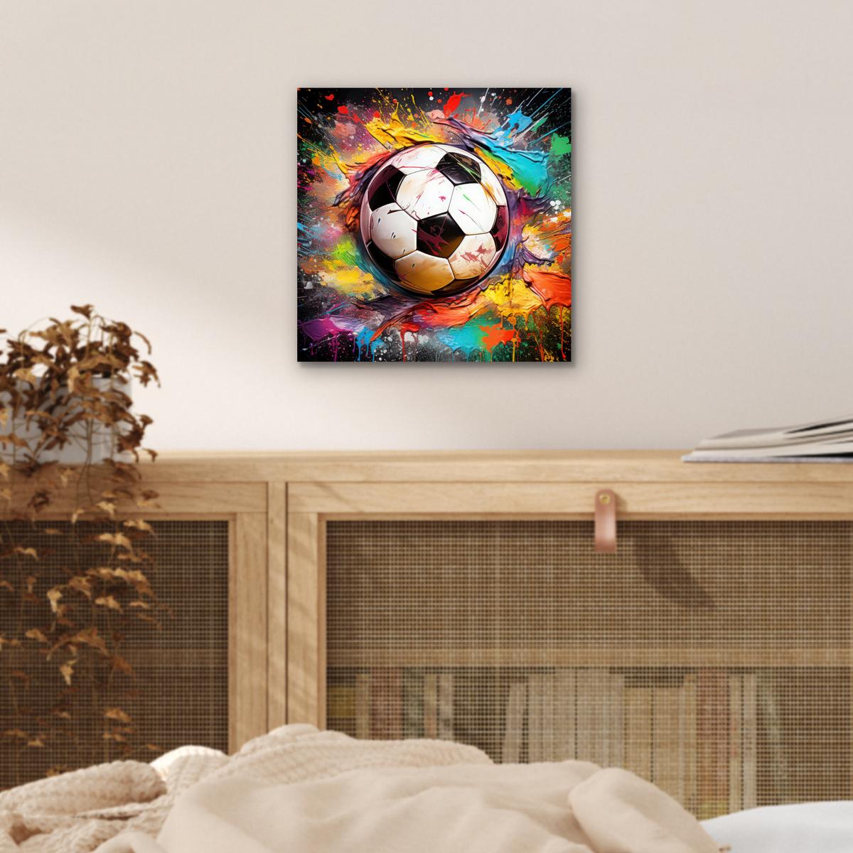 METALLBILD Fußball - Farbe - Farben - Schwarz - Weiß 20x20 cm - Weiß, Metall (20/20cm) - MuchoWow