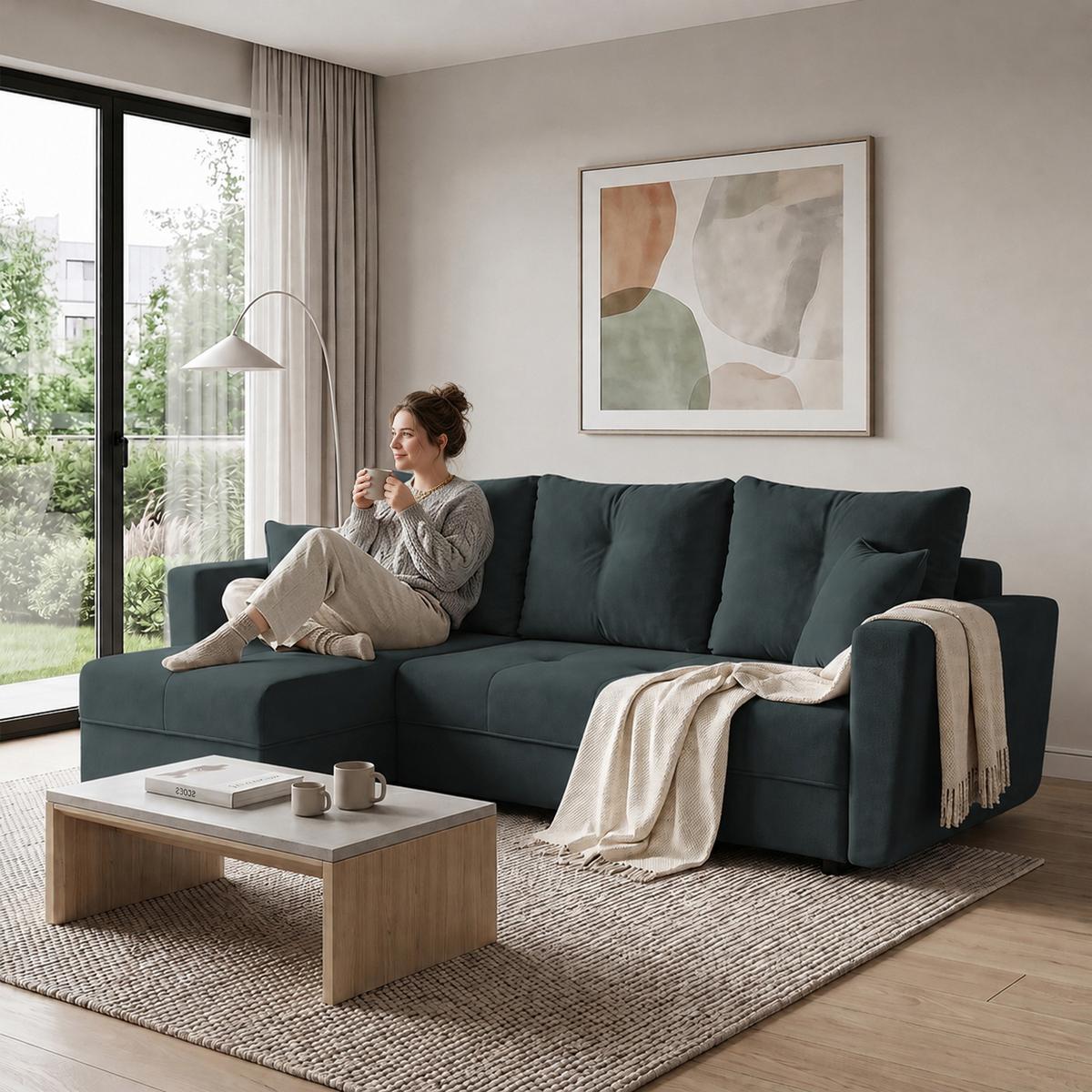ECKSCHLAFSOFA Verona mit Bettkasten und universeller Ottomane 240 cm, Dunkelgrau - Dunkelgrau, Textil (240/148cm) - Beautysofa