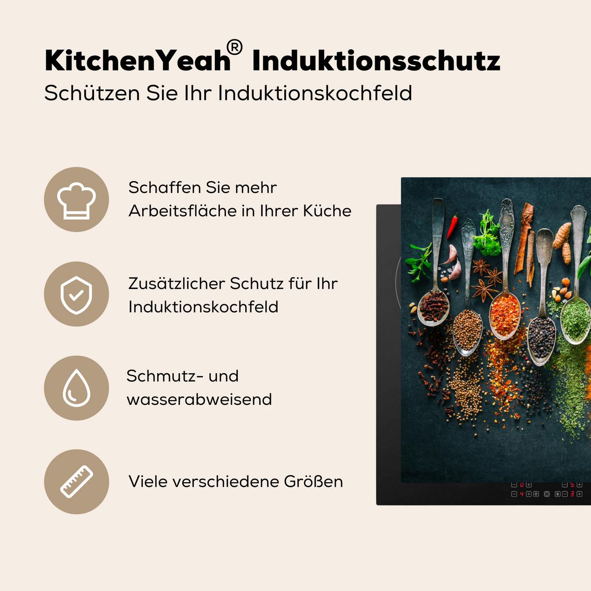 HERDABDECKPLATTE Kräuter - Gewürze - Löffel Herdabdeckung Induktionsfeld 70x52 cm - Multicolor, Kunststoff (70/52/0.2cm) - MuchoWow