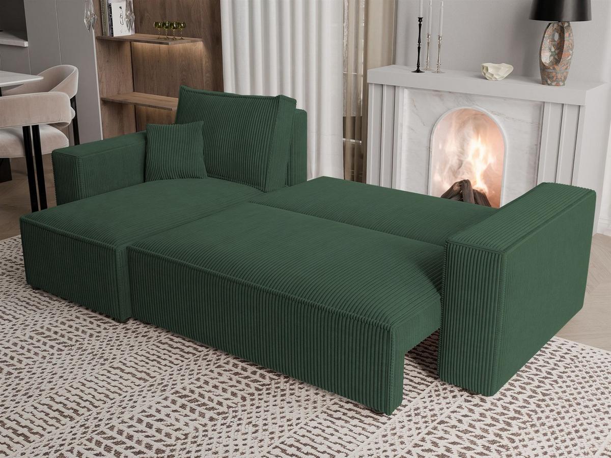 ECKSOFA Adara Mit Schlaffunktion - Grün, Holzwerkstoff/Textil (244/145cm) - Fun Möbel