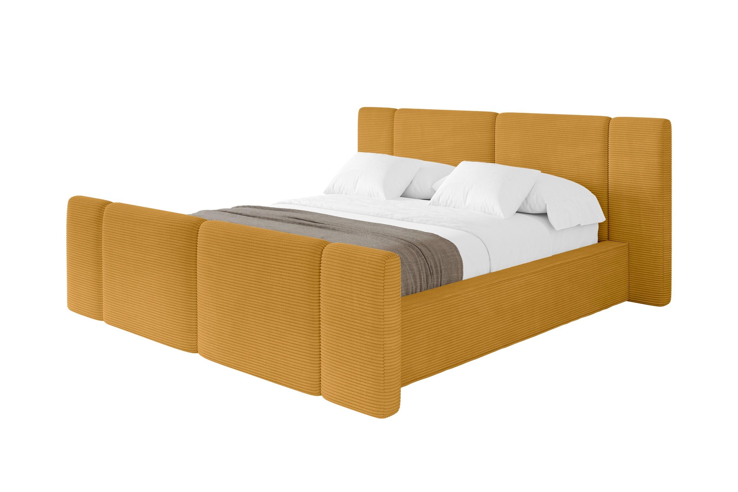 POLSTERBETT mit Bettkasten, Fußteil und Lattenrost, Bett mit Matratze H3/H4 - RIVO-Z 160x200 Senfgelb - Gelb, Holzwerkstoff/Textil (160/200cm) - ALTDECOR