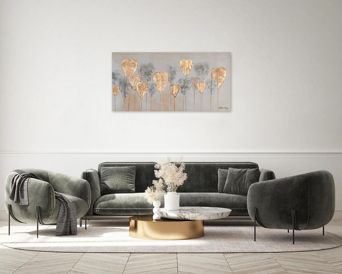 ACRYLBILD HANDGEMALT 120/60 cm - Silberfarben/Goldfarben, Holz/Textil (120/60cm) - KUNSTLOFT