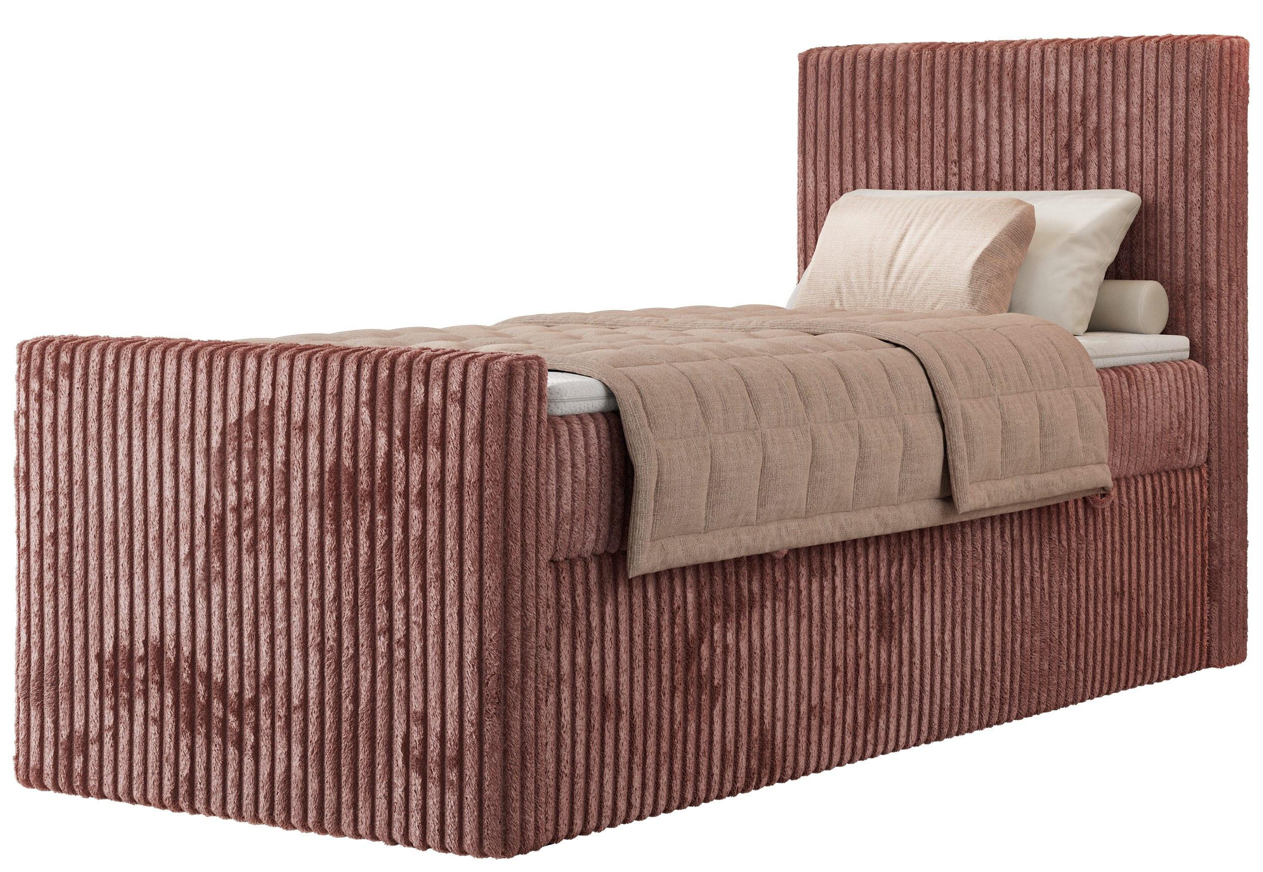 BOXBETT TILIANO DUO 90/200 - Rosa Cord - H4 - Topper Visco - Rechts Seite - Rosa, Textil (90/200cm) - MKS