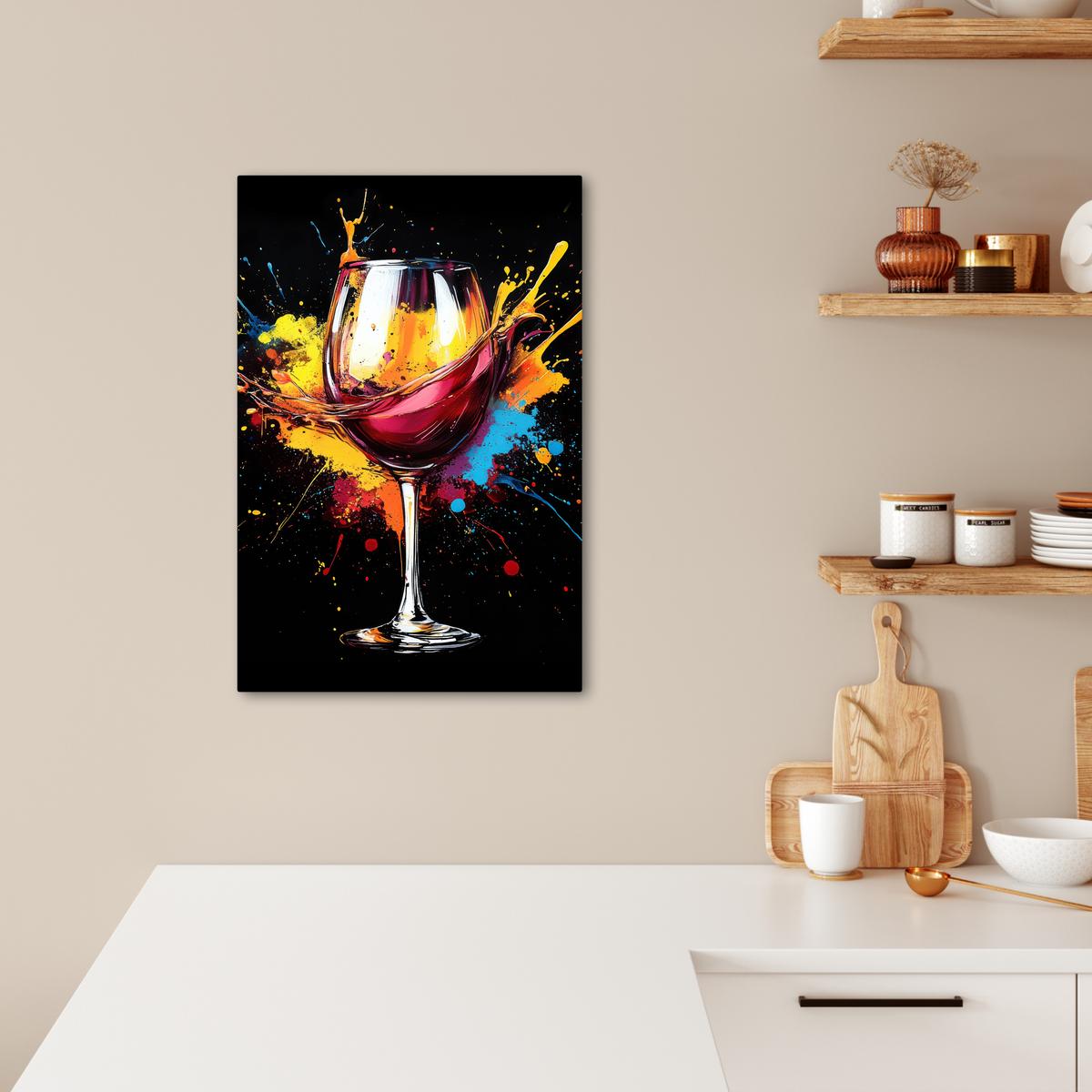 LEINWANDBILD Wein - Glas - Graffiti - Getränk - Rot - Farbe Wanddeko 40x60 cm - Weinrot, Textil (40/60cm) - MuchoWow