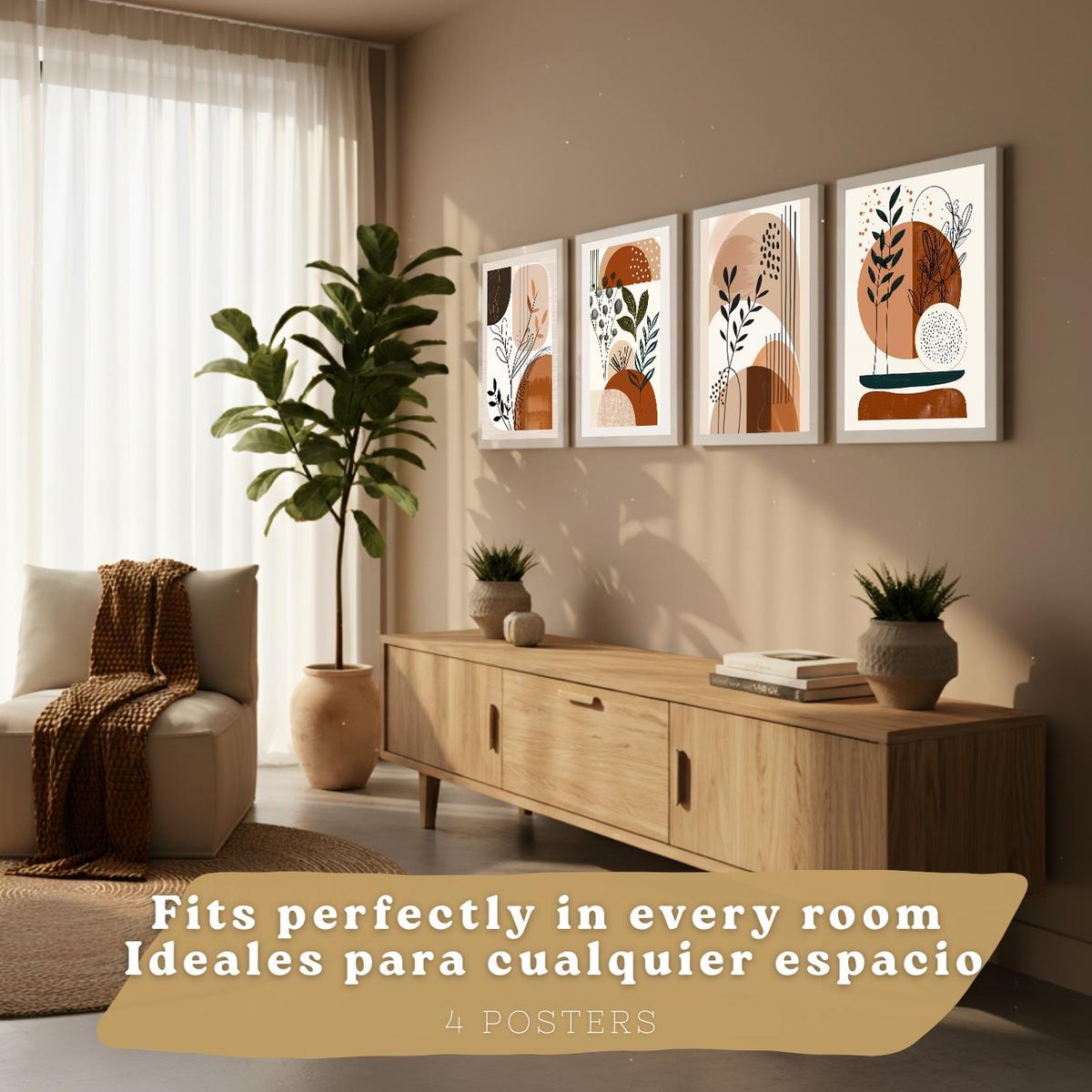POSTER 4er Kunstdruck-Set Wandbilder Botanisch Abstrakt modern Wohnzimmer Deko, Schlafzimmer, Küche, Badezimmer Rahmenlos A4 - Klar, Papier (29.7/1/21cm) - Nacnic