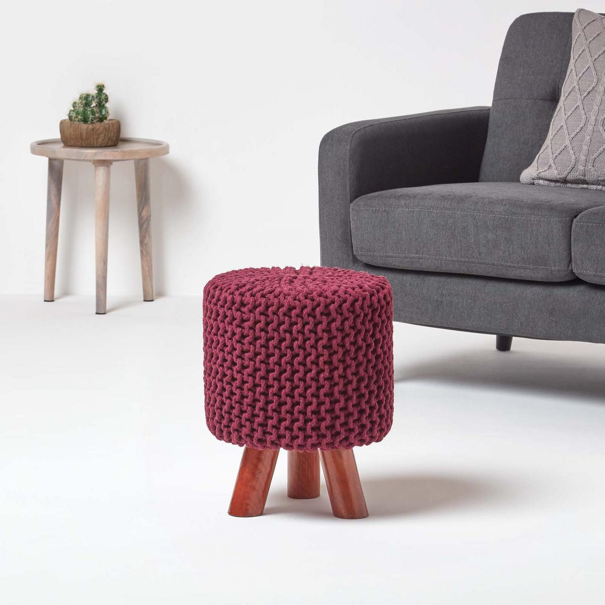 STRICK-HOCKER lila, Dreibein 32/32/42 cm - Violett, Textil (32/42/32cm) - Homescapes