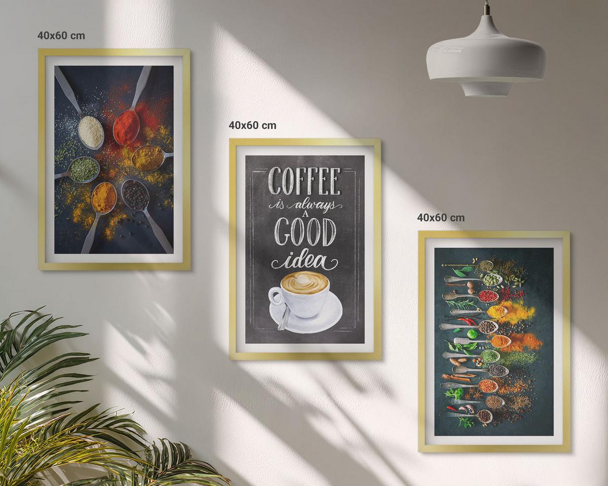 BILDER SET 3er Set - 40x60 cm Goldrahmen - Gewürze, Kaffee, Kräuter, Muster - Goldfarben, Kunststoff (40/60cm) - TULUP