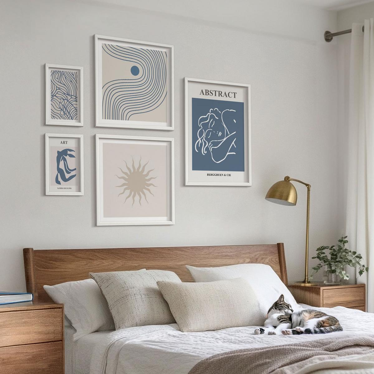 BILDER SET 5er Set - 50x50 cm & 20x30 cm & 40x60 cm Weißer Rahmen - Matisses stilvolle abstrakte Muster - Weiß, Kunststoff (40/60cm) - TULUP