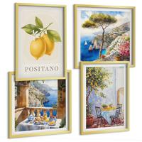 BILDER SET 4er Set - 50x50 cm & 40x60 cm Goldrahmen - Ansichten der Zitronenarchitektur von Positano - Goldfarben, Kunststoff (50/50cm) - TULUP