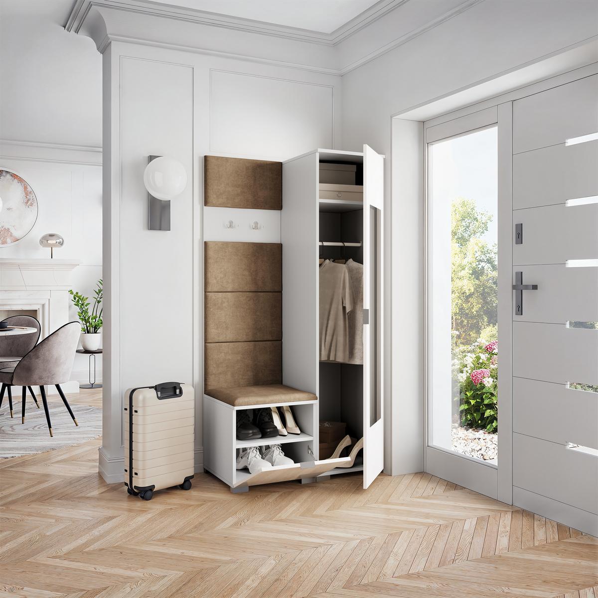 GARDEROBENSCHRANK VIRA 95/181/51 cm Modern Garderobe-Set Weiß - Weiß/Mokka, Holzwerkstoff (95/181/51cm) - MASSENO