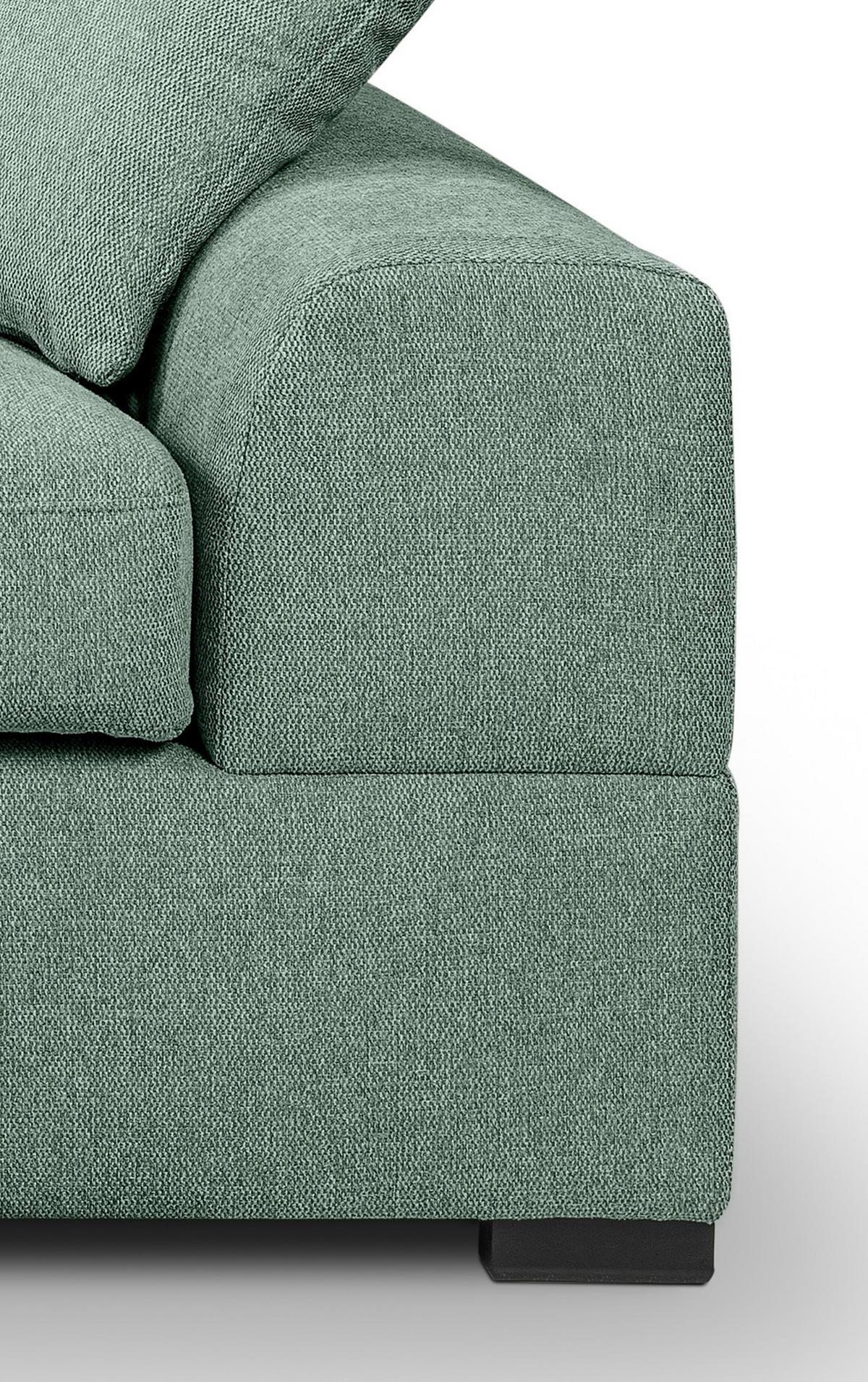 SOFA petrol Strukturstoff 308 cm, Ecksofa 5-Sitzer, L-Sofa Ottomane links - Petrol/Schwarz, Holz/Textil (308/186cm) - Inn.Furn